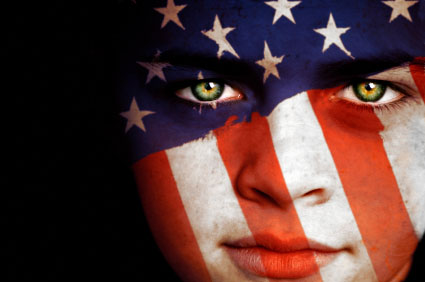 American boy with the flag of United States