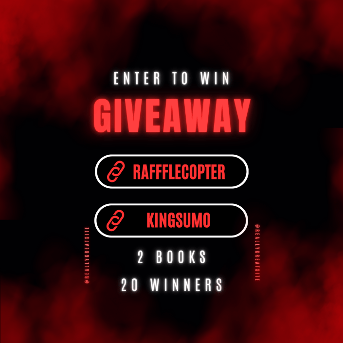 Enter to Win Giveaway for The Serpent Series books. Hosted on Rafflecopter and KingSumo. 2 books, 20 winners. Dark red and black background with bold red and white text.